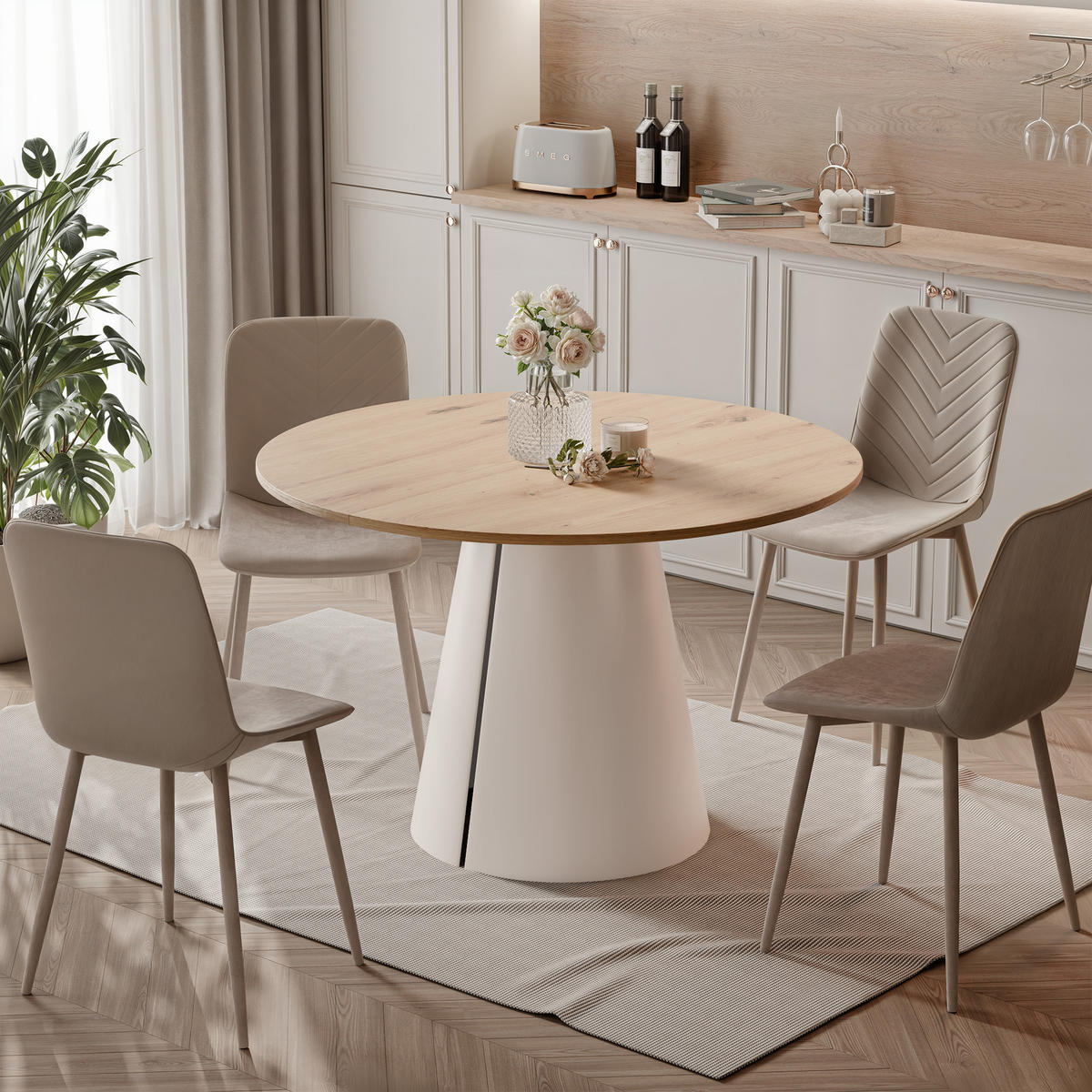 AUSZIEHTISCH BASE 120-196/76 cm, Kaschmir / Artisan-Eiche - Kaschmir/Eiche Artisan, Holzwerkstoff/Metall (120/120/76cm) - Idohome