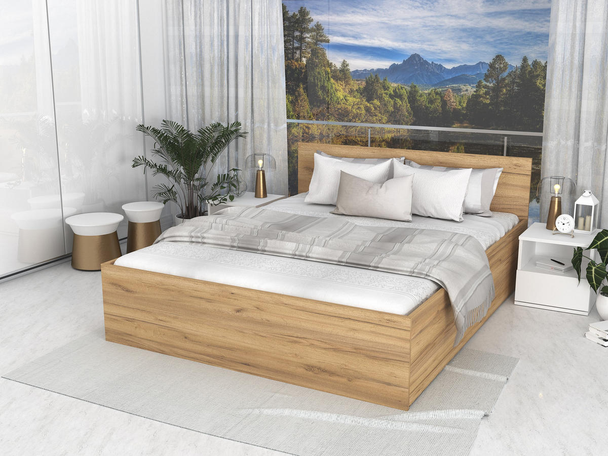 DOPPELBETT Sydney LUX 140x200 cm, Eichenfarbe - Braun, Textil (140/200cm) - Fedve