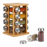 GEWÜRZKARUSSELL Natur Bambus 16er-Set - Multicolor, Glas/Holz (17/27/17cm) - Relaxdays