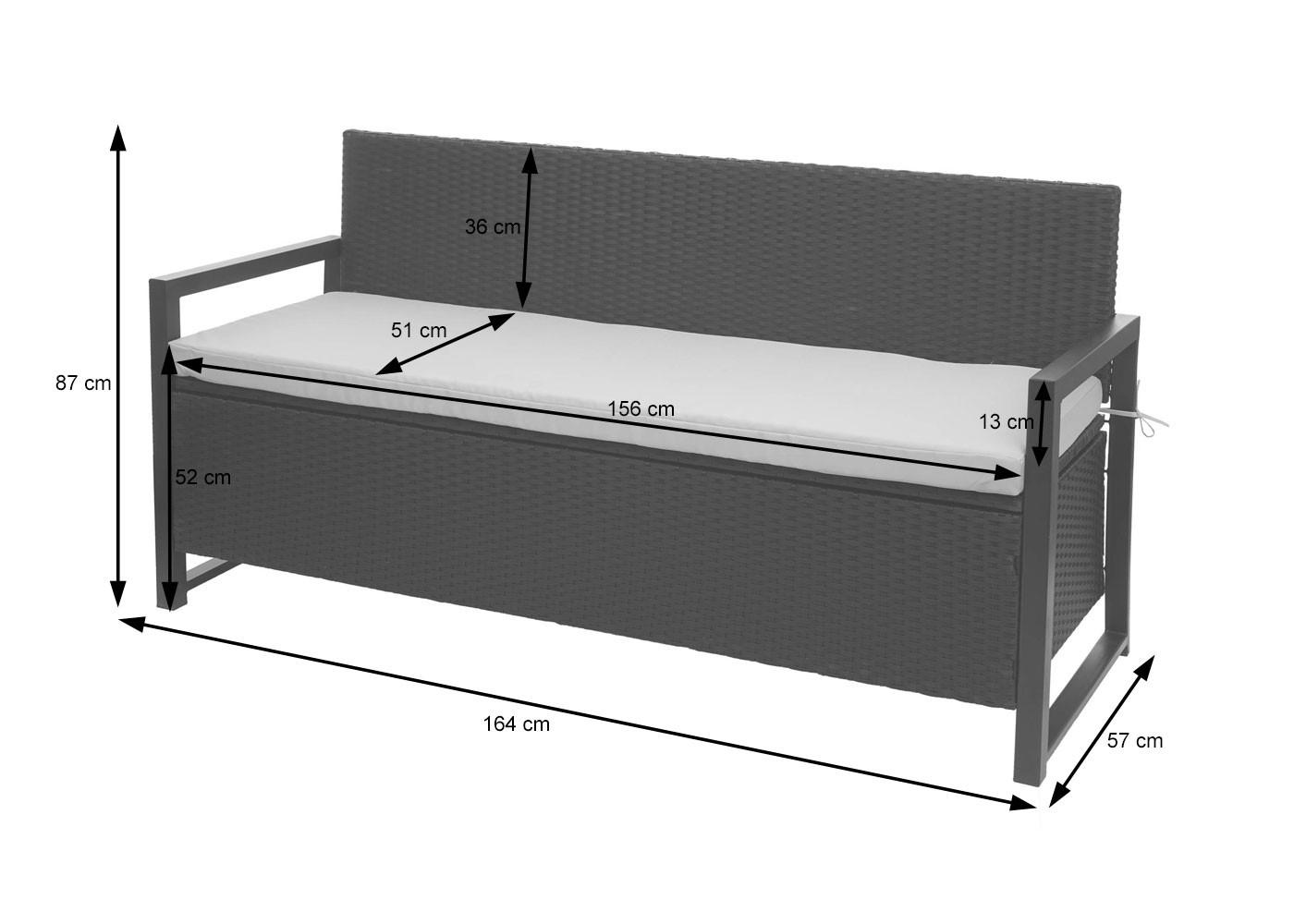 POLY-RATTAN 3ER SITZBANK Anthrazit, Grau - Anthrazit/Grau, Kunststoff (164/87/57cm) - MCW