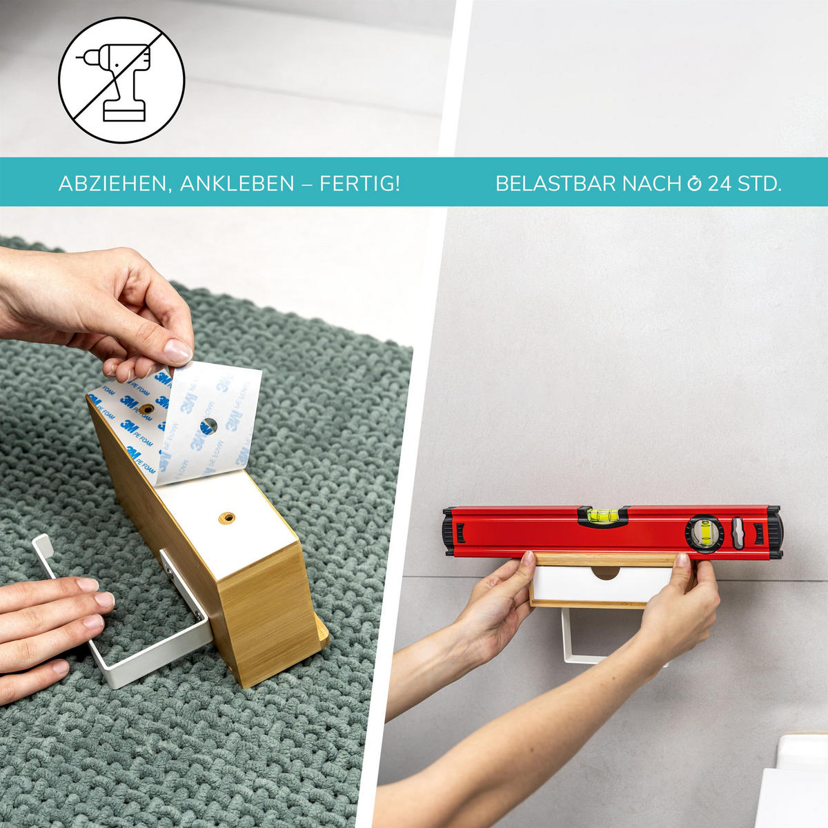 TOILETTENPAPIERHALTER 3in1 Bambus/Metall weiß - Weiß, Holz (18.5/13/10.5cm) - eluno