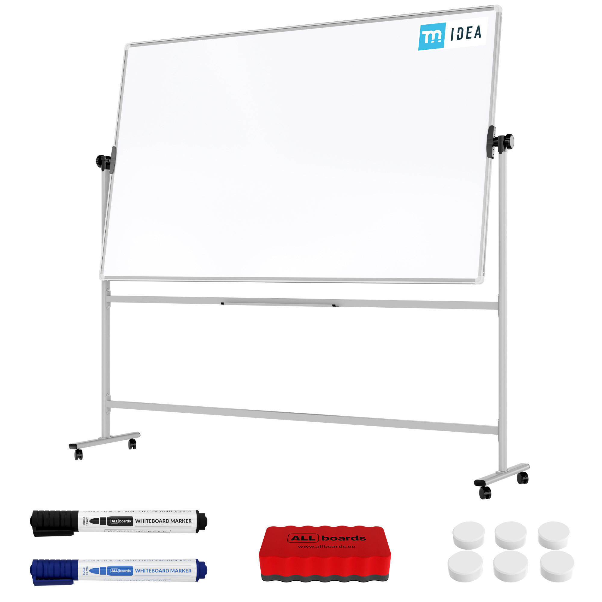 MOBILES Board, Serie: TM Idea/Flex – mit doppelseitiger Whiteboard-Oberfläche, drehbar, 200x120 cm - Weiß, Metall (200/120/62cm) - ALLboards