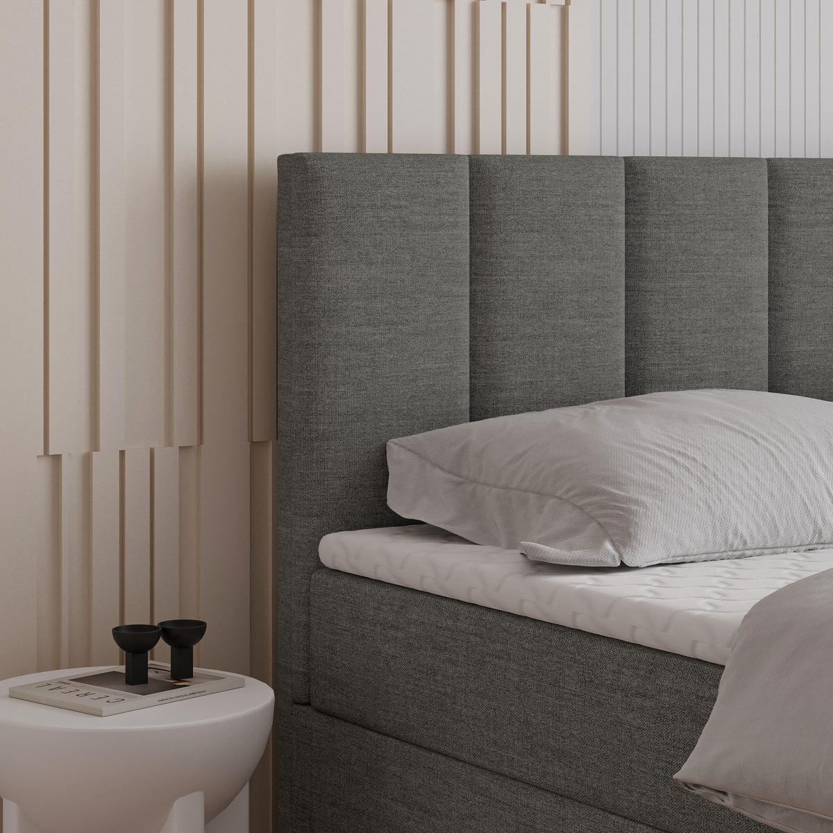 BOXBETT MERIL 180x200 cm mit Matratze und Topper - Dunkelgrau - Dunkelgrau, Holz (180/200cm) - MASSENO