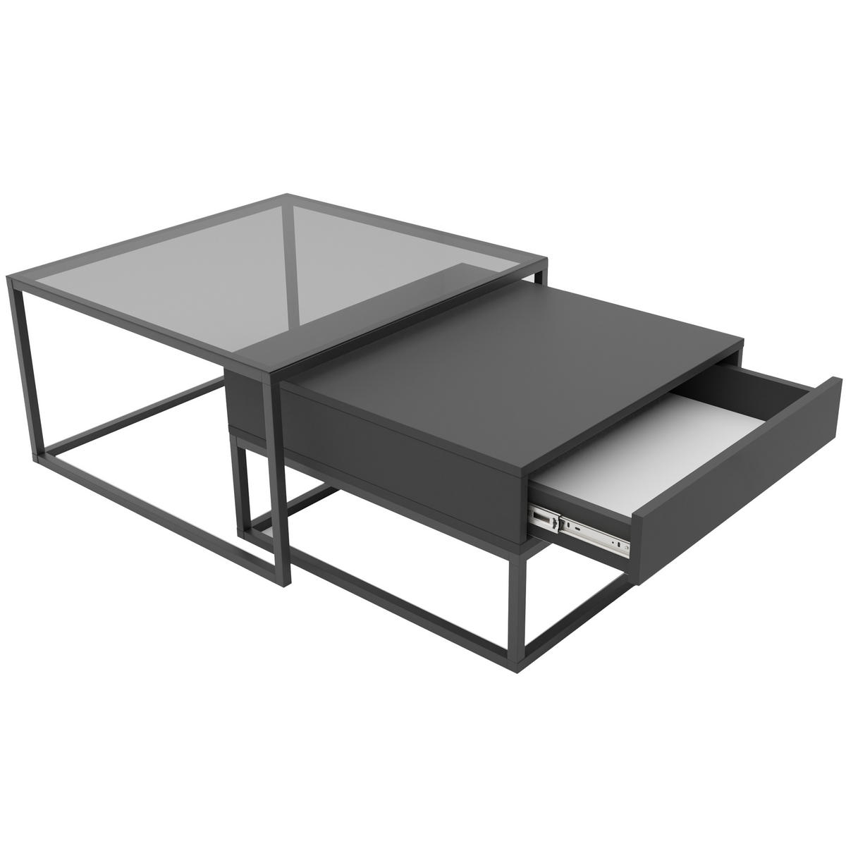 COUCHTISCH quadratisch Schwarz, MDF/Glas Tischplatte, Rahmen Schwarz - Schwarz, Glas/Holzwerkstoff (70/70/42cm) - Idohome