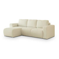 ECKSOFA RINOVA Creme Boucle-Stoff mit Schlaffunktion - Creme, Holz (250/143cm) - MASSENO