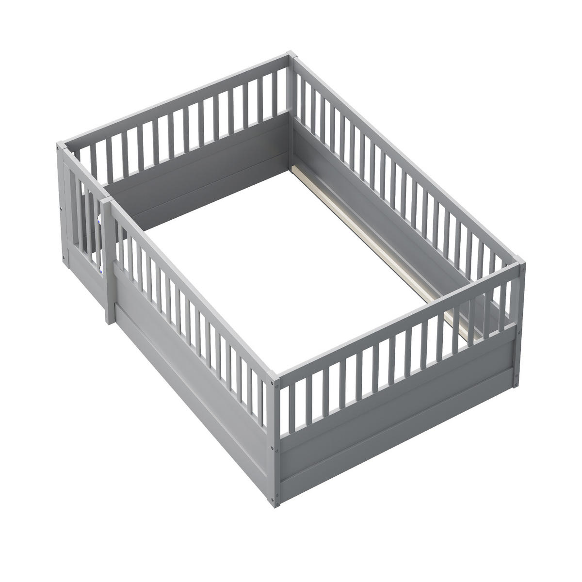 KINDERBETT aus Massivholz 140 x 200 cm in Grau mit Tür & Rausfallschutz - Grau, Holz (140/200cm) - Modfu
