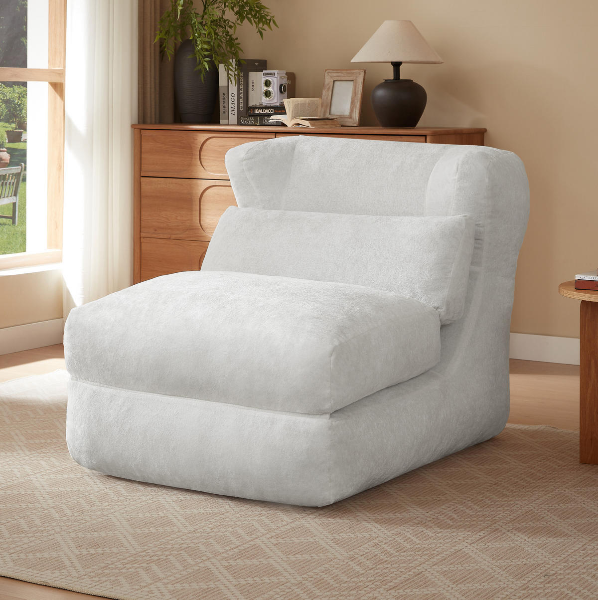 SCHLAFSESSEL 2-in-1 White - Beige, Kunststoff (118/86/90cm) - Beauniv