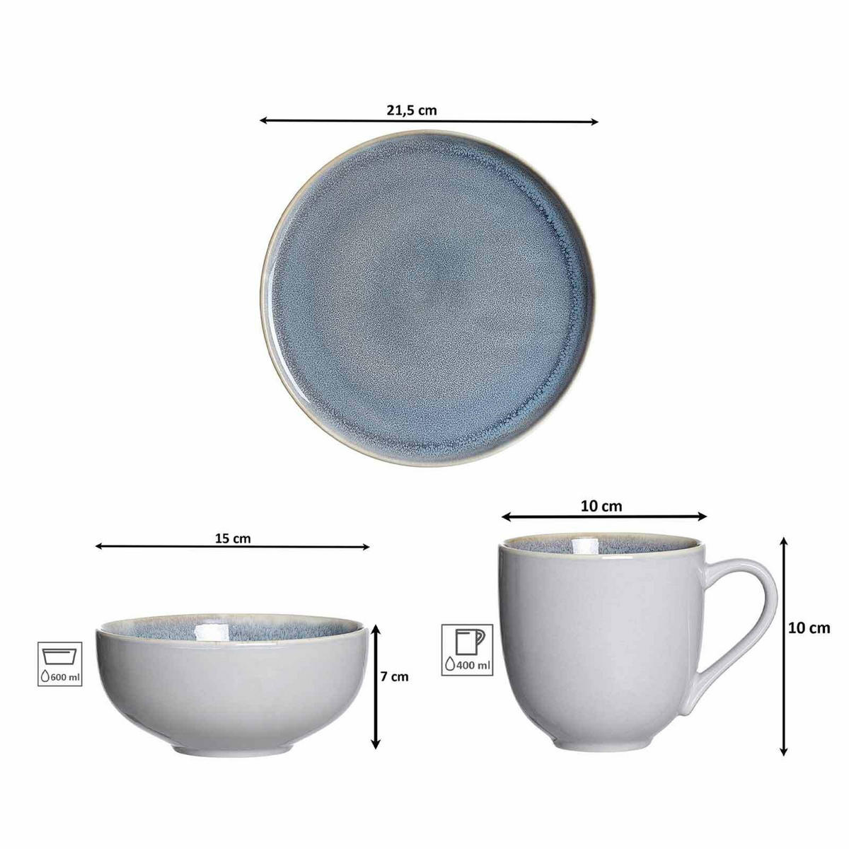 FRÜHSTÜCKSSERVICE Skagen Stone grau 12er Set - Grau, Keramik (1/1/1cm) - Ritzenhoff Breker