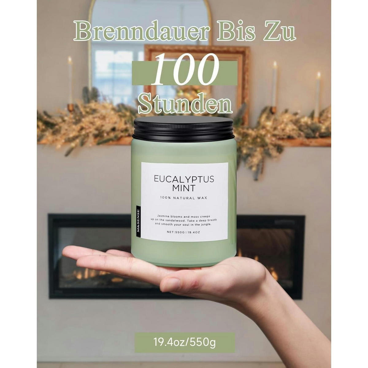 DUFTKERZE Eukalyptus Minze 550g 2-Docht Sojawachs Glas - Grün, Paraffin (13cm)