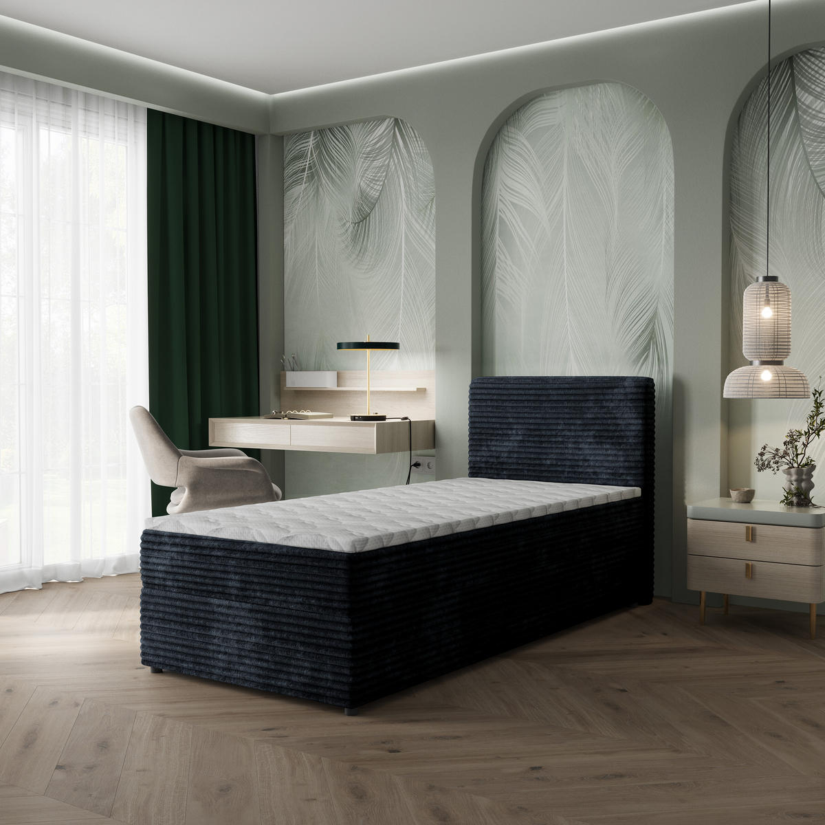 BOXBETT PISA 80 80x200 cm mit Matratze und Topper, H2+H3 - Schwarz - Schwarz, Holz (80/200cm) - MASSENO