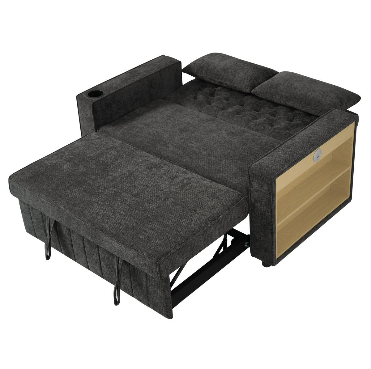 SCHLAFSOFA aus Chenille 140x137x84 cm Grau mit Schlaffunktion, USB-Anschluss, Getränkehalter und verstellbarer Rückenlehne - Grau, Textil (137/84/140cm) - Modfu