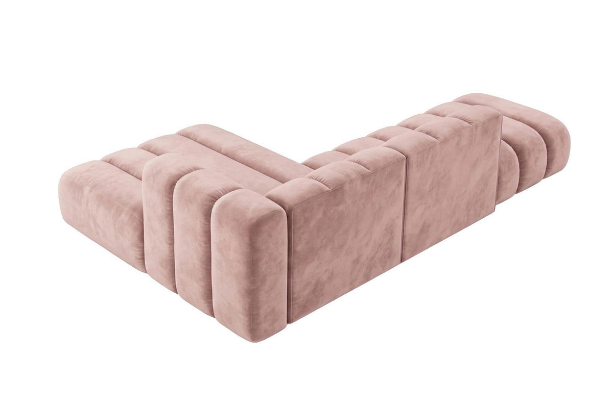 ECKSOFA Modulares In L-Form Mit Hocker, Velvet-Stoff Riviera, Hellrosa, Links, GRAND Mini - Hellrosa, Holz (295/179cm) - Kaiser Möbel
