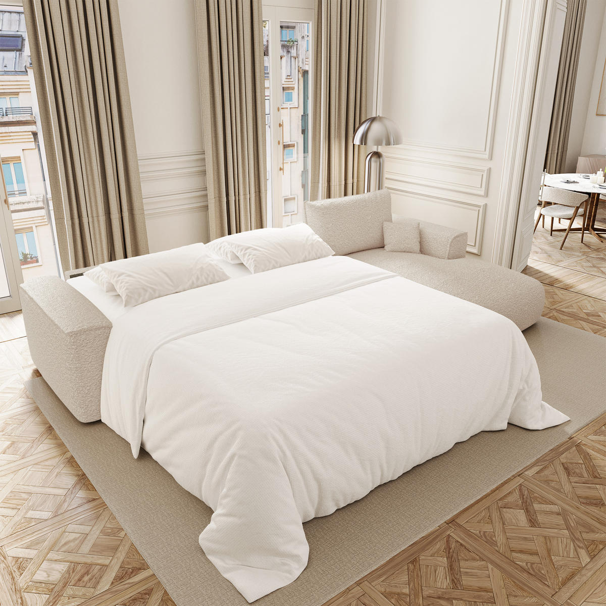 ECKSOFA rechtwinklig COMO Frottee Creme 300cm - Creme, Textil (300/165cm) - Premium Interiors