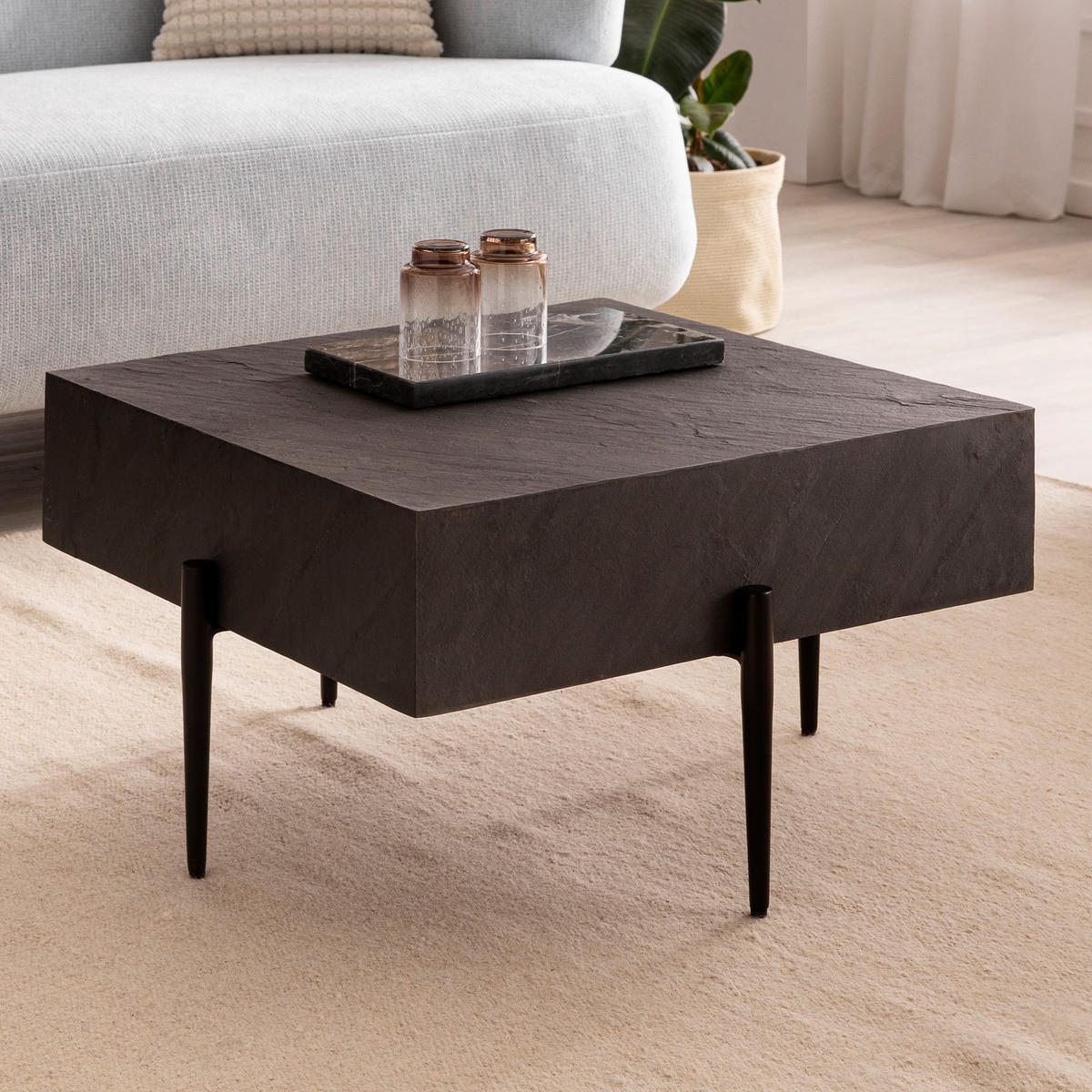 COUCHTISCH Quadratisch Anthrazit Steinoptik Metall 64x64x35 cm Modern Massiv - Schwarz/Grau, Holz/Metall (64/64/35cm) - KADIMA DESIGN