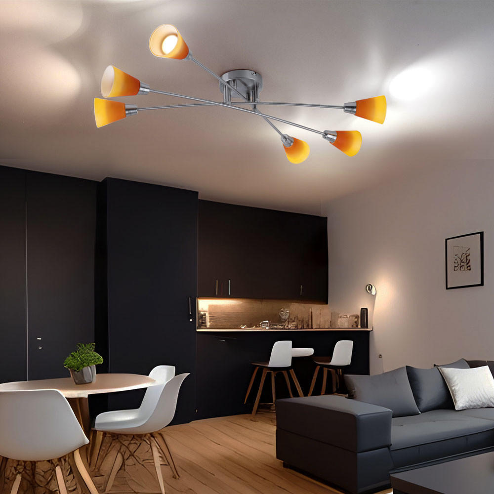 LED DECKENLEUCHTE Gelb Matt mit 6 Lampenschirmen - Gelb, Glas (77/45/15cm)