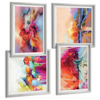 BILDER SET 4er Set - 50x50 cm & 40x60 cm Silberner Rahmen - Farbenfrohe Abstraktionen der Form - Silberfarben, Kunststoff (50/50cm) - TULUP