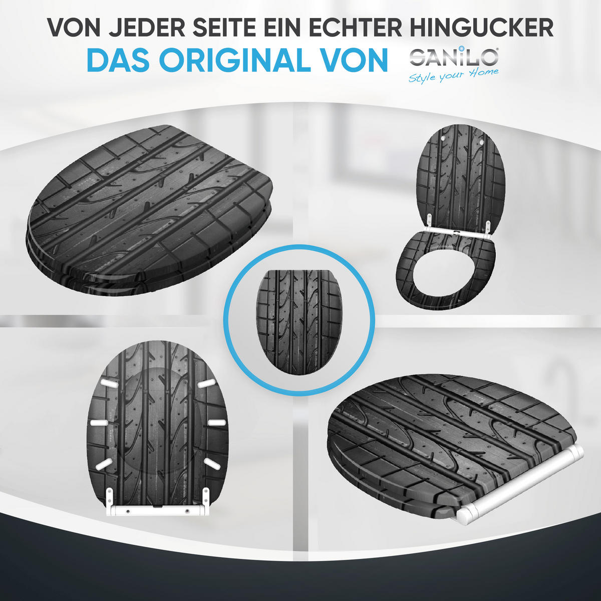 WC-SITZ mit Absenkautomatik & Top Fix Tyre - Grau, Holzwerkstoff (37.7/5.5/48cm) - Sanilo