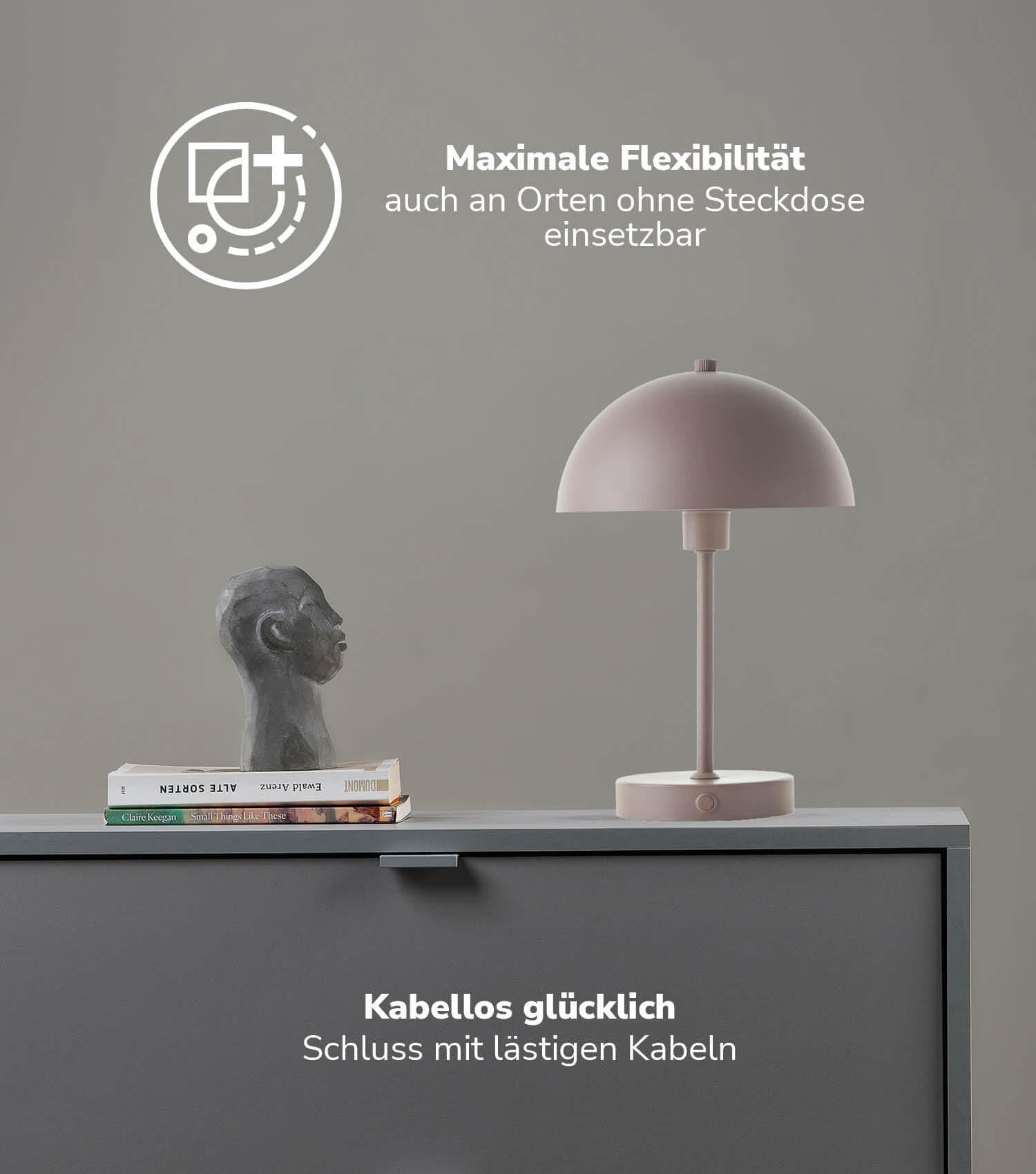 TISCHLAMPE KABELLOS Der Leuchtturm - Taupe, Metall (20/20/31.5cm) - Mokebo