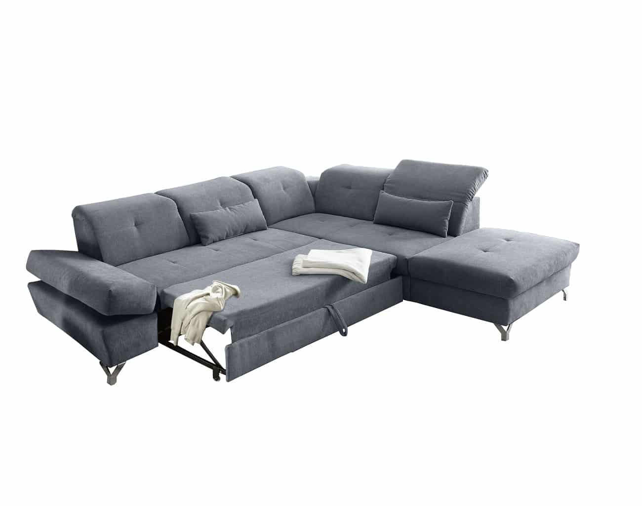 ECKSOFA mit Schlaffunktion und verstellbaren Kopflehnen - Chromfarben/Anthrazit, Textil/Metall (245/275cm) - ed exciting design