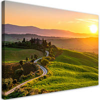 LEINWANDBILD Toskana Landschaft Sonnenuntergang 90x60cm - Grün, Textil (90/60cm) - Feeby