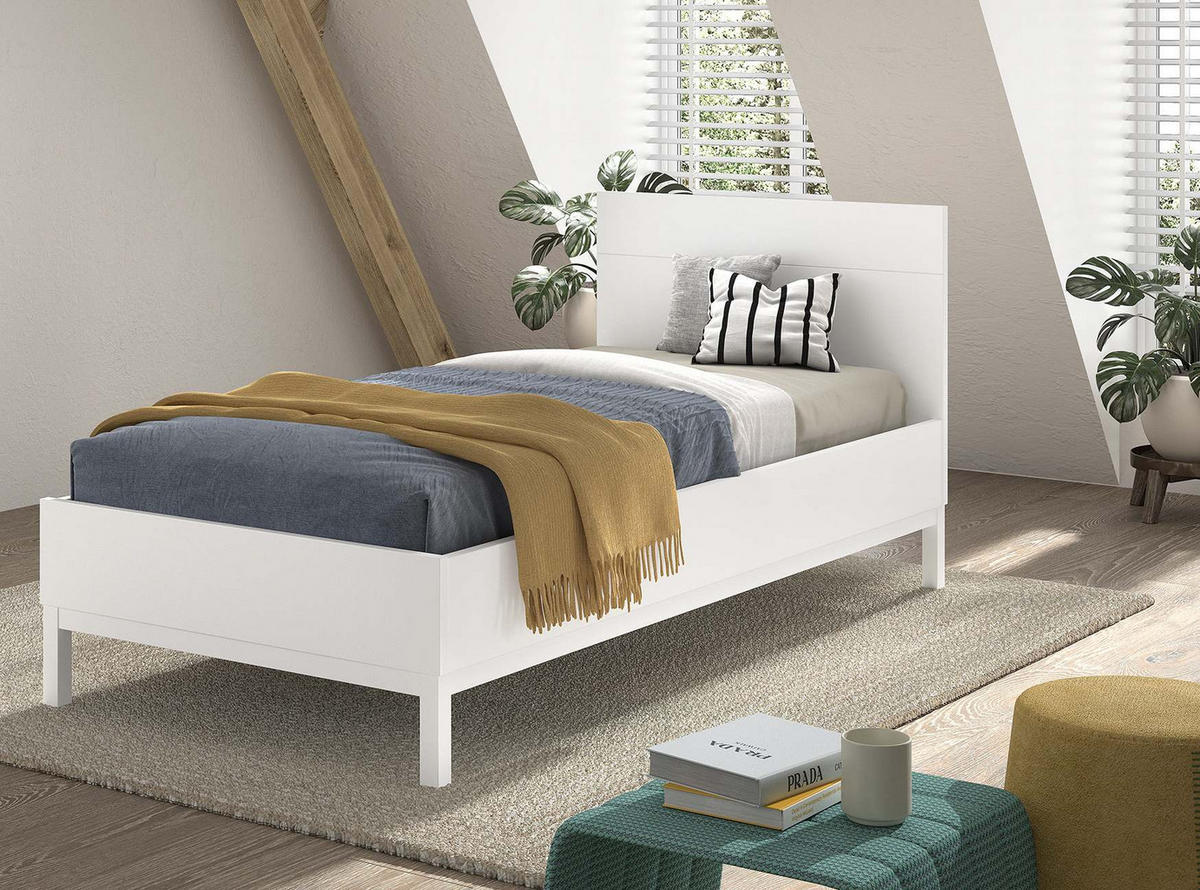 EINZELBETT 90x200 MDF Kiefer weiß robust stabil pflegeleicht - Weiß, Holz (90/200cm) - 58aufmkessel