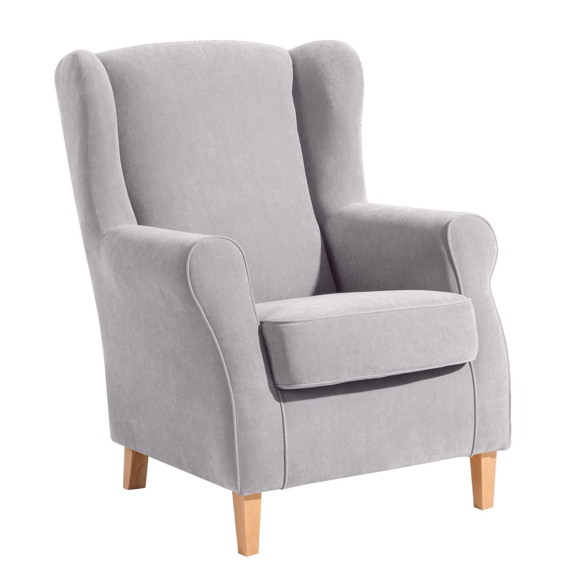 OHRENSESSEL Karlen Bezug Veloursstoff Buche natur / silber - Silberfarben/Buchefarben, Kunststoff (86/103/77cm) - 58aufmkessel