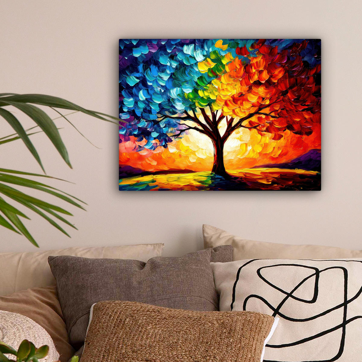 LEINWANDBILD - Baum - Kunst - Natur - Sonnenuntergang - 40x30 - Wanddeko - Multicolor, Textil (40/30cm) - MuchoWow