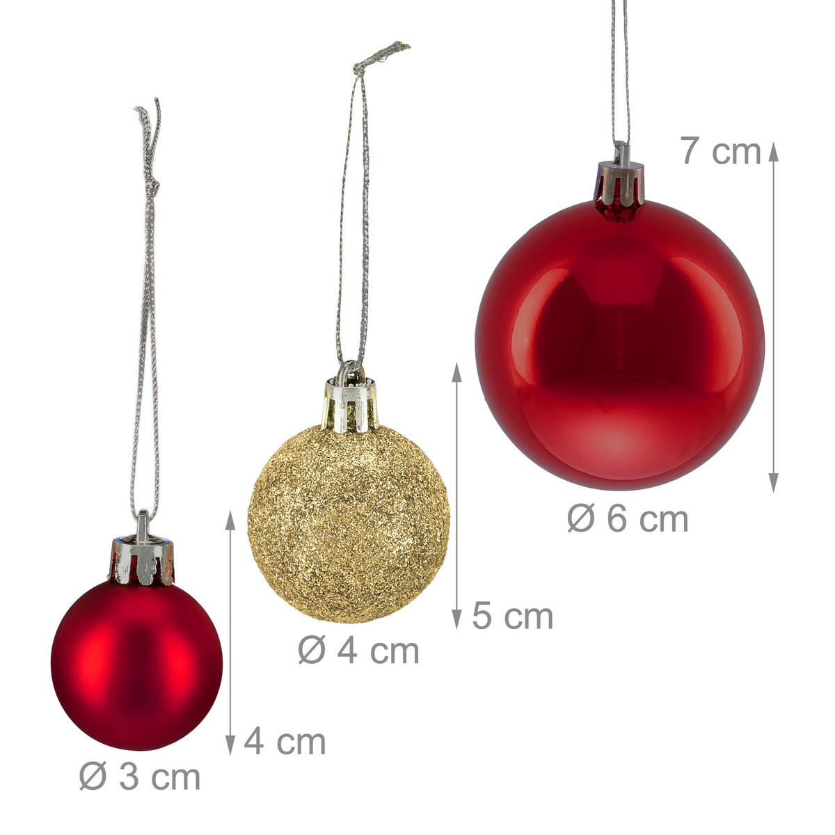 WEIHNACHTSKUGELN Gold Rot 50-Stück-Set - Multicolor, Kunststoff (6/7/6cm) - Relaxdays