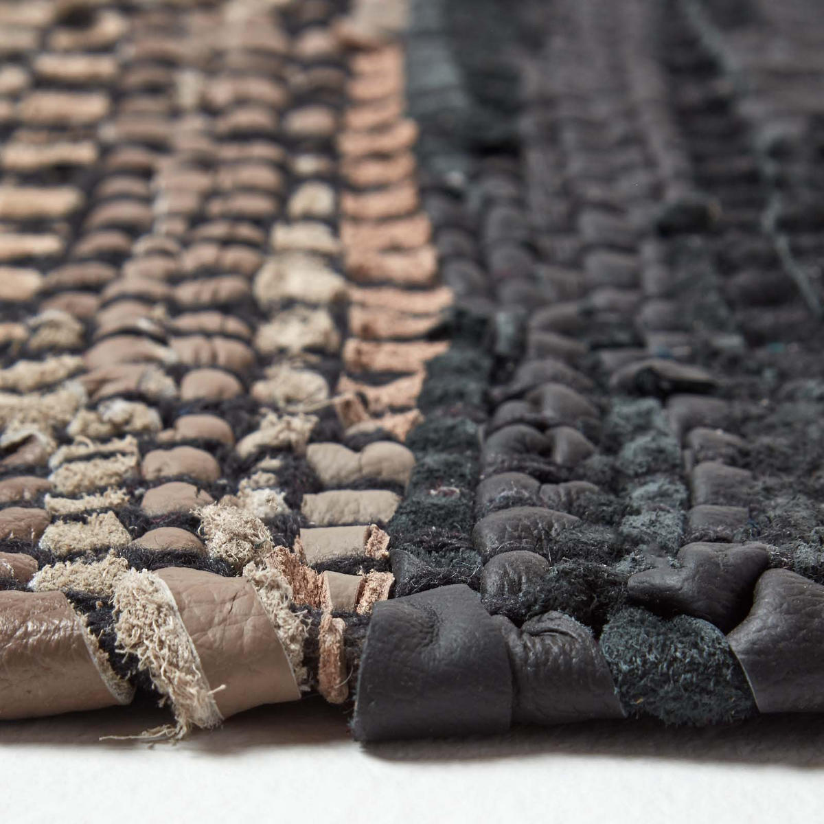 LEDERTEPPICH mit Webmuster 120/180 cm - Schwarz, Leder (120/180cm) - Homescapes