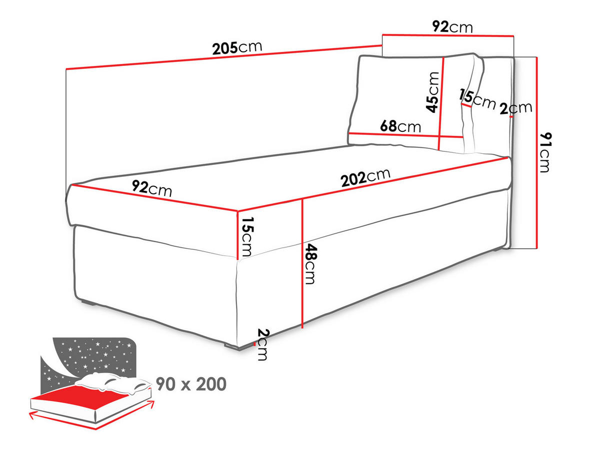 BOXBETT Posi Cord - Creme/Schwarz, Holzwerkstoff/Kunststoff (90/200cm) - MIRJAN24