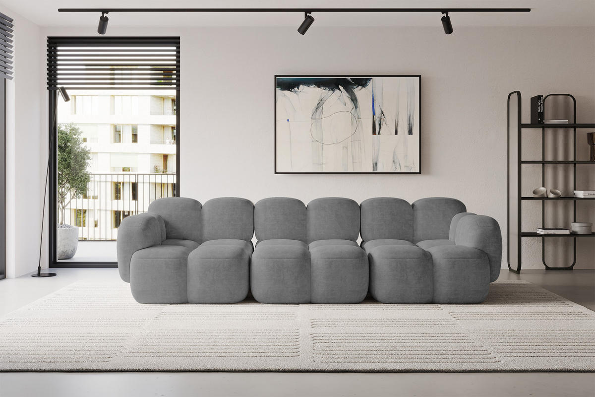 3-SITZER modulares Sofa Miko-S2 300x118x75 cm Grau Velours - Schwarz/Grau, Holzwerkstoff/Kunststoff (300/75/118cm) - ALTDECOR