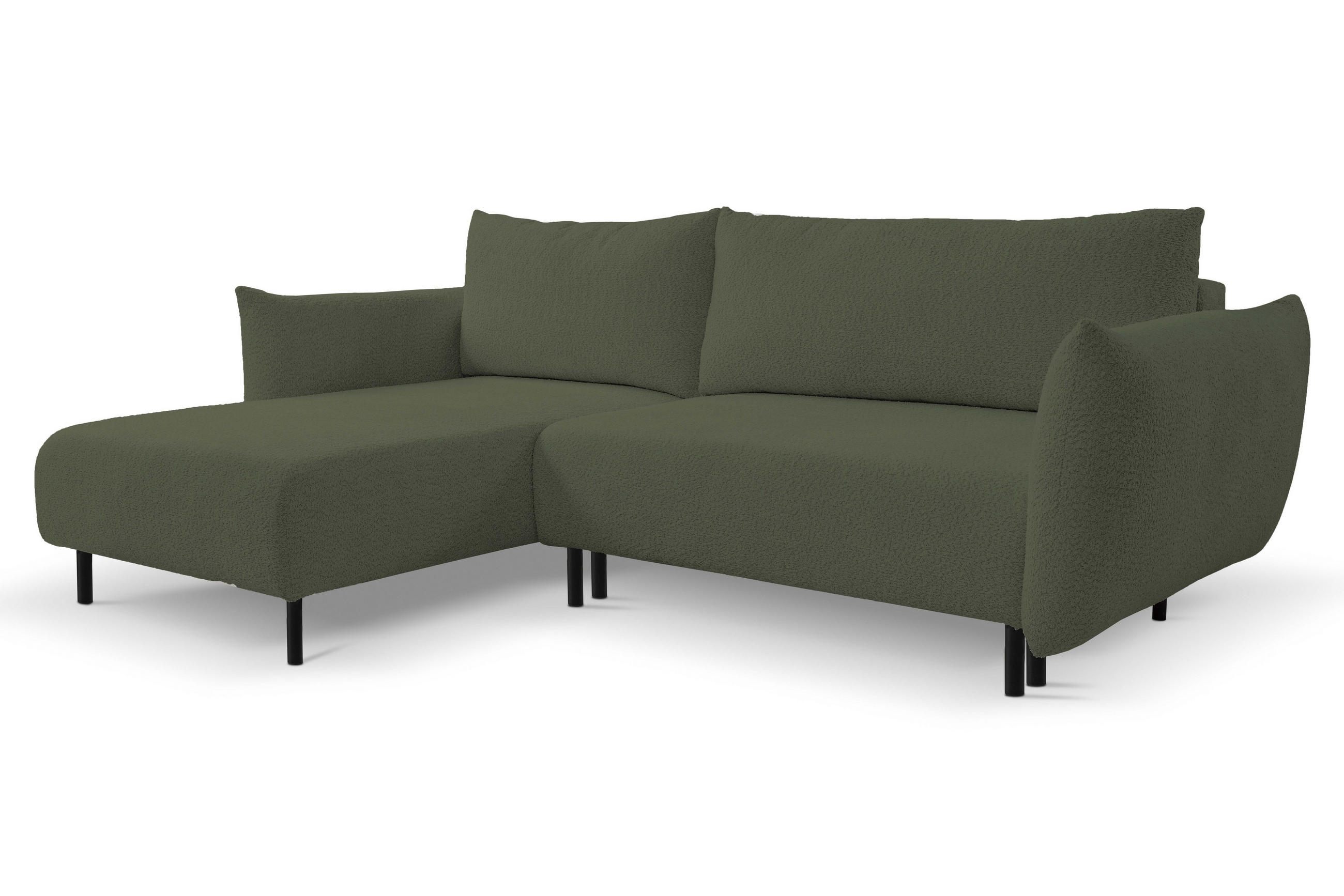 ECKSOFA ADEL mit Schlaffunktion und Bettkasten, L-förm, Metallbeine, verstellbar lose Rückenkissen, freistehend, LINKS, 171x257x90 cm, Green - Grün, Holz/Textil (171/257cm) - DomoHome