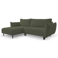 ECKSOFA ADEL mit Schlaffunktion und Bettkasten, L-förm, Metallbeine, verstellbar lose Rückenkissen, freistehend, LINKS, 171x257x90 cm, Green - Grün, Holz/Textil (171/257cm) - DomoHome