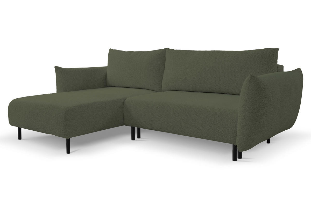 ECKSOFA ADEL mit Schlaffunktion und Bettkasten, L-förm, Metallbeine, verstellbar lose Rückenkissen, freistehend, LINKS, 171x257x90 cm, Green - Grün, Holz/Textil (171/257cm) - DomoHome