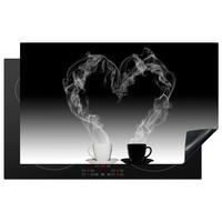 HERDABDECKPLATTE Kaffee - Herz - Schwarz und weiß - Tassen 83x51 cm - Weiß, Kunststoff (83/0.2/51.5cm) - MuchoWow