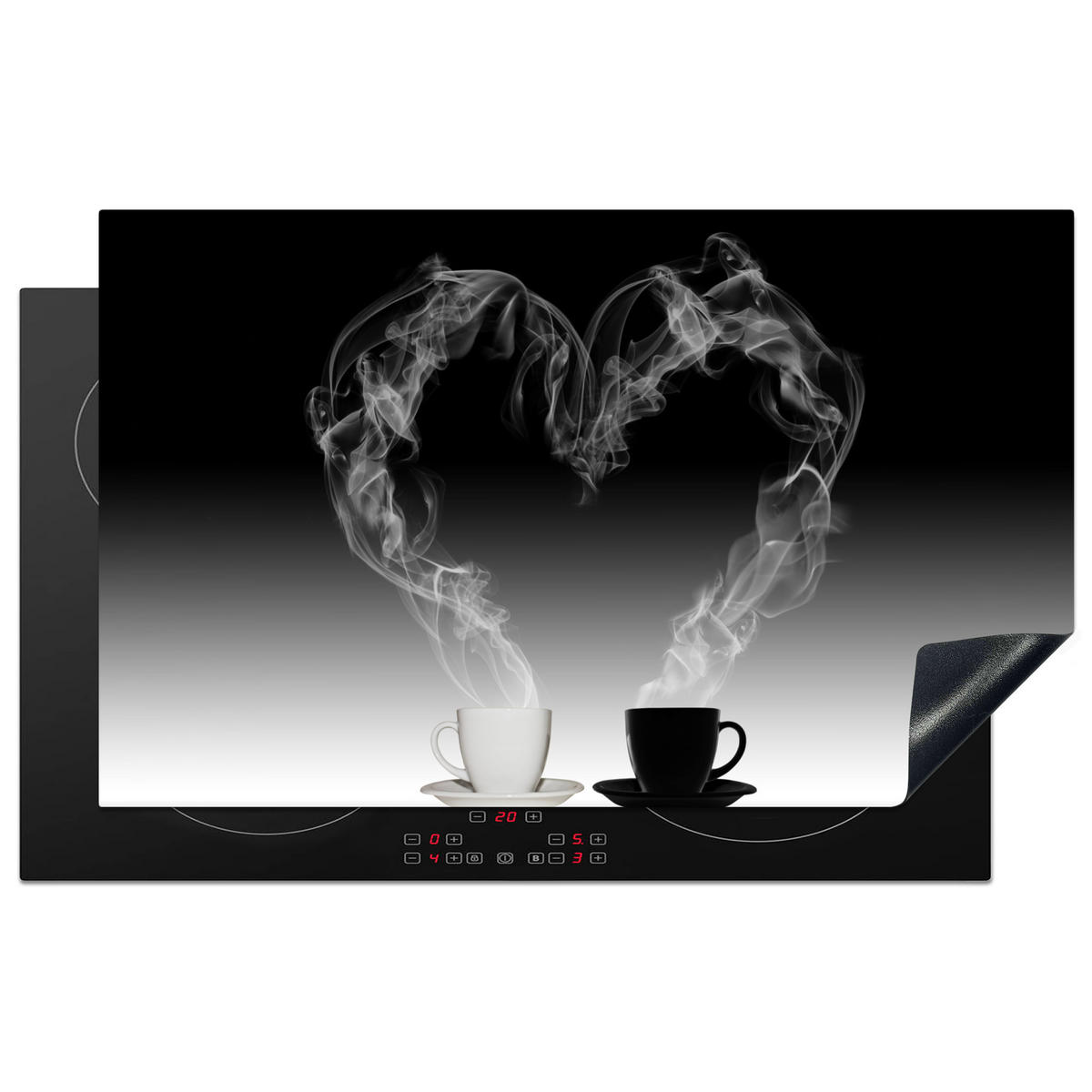 HERDABDECKPLATTE Kaffee - Herz - Schwarz und weiß - Tassen 83x51 cm - Weiß, Kunststoff (83/0.2/51.5cm) - MuchoWow