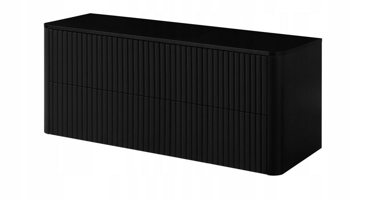WASCHBECKENUNTERSCHRANK LINEA hängend geriffelt Schwarz matt mit Waschtischplatte 120/48/44 cm - Schwarz, Holzwerkstoff (120/48.4/43.7cm) - Rodan
