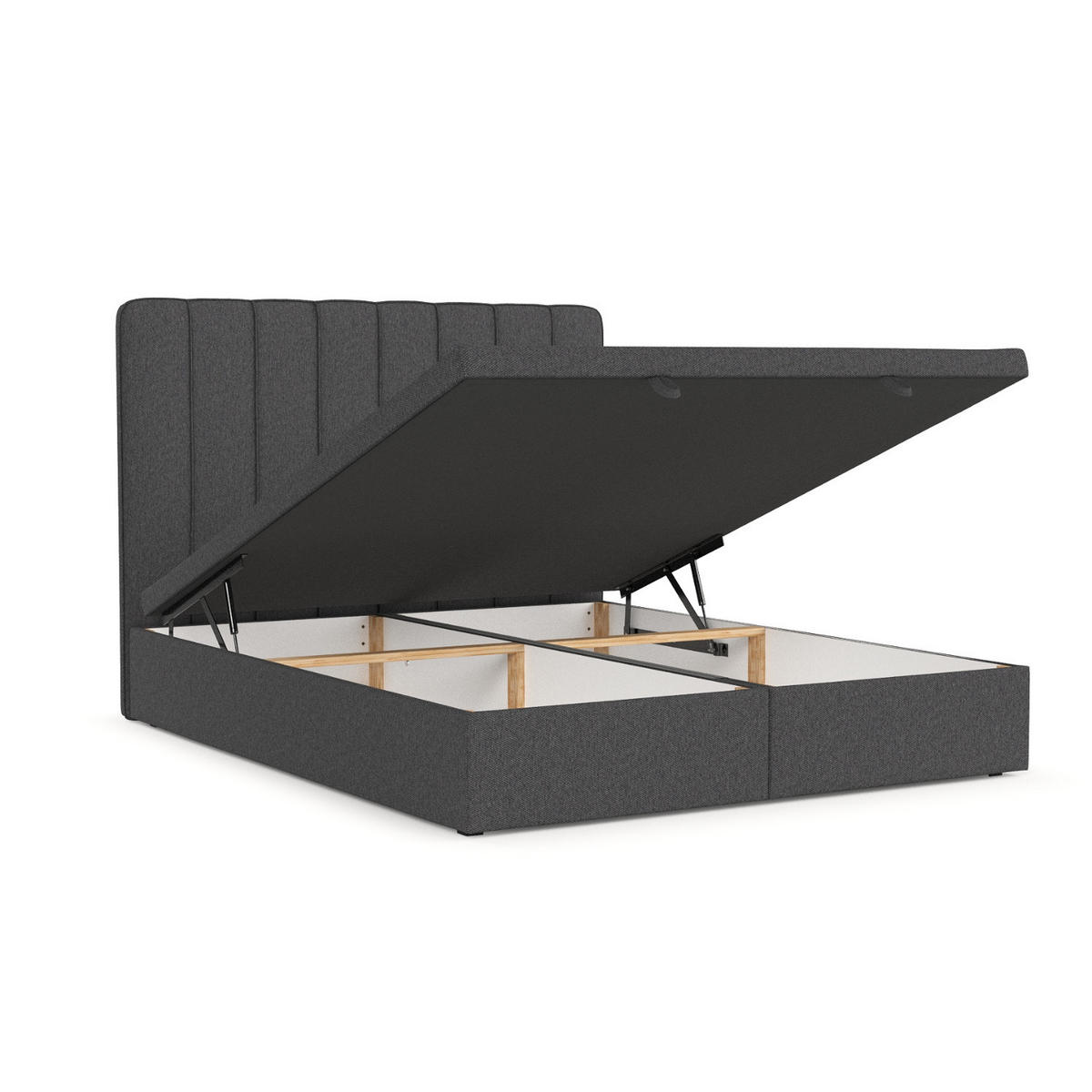 POLSTERBETT Vienna mit Stauraum 140/200 cm Anthrazit im Megan Stoff - Anthrazit/Schwarz, Holz/Holzwerkstoff (140/200cm) - AltaBeds