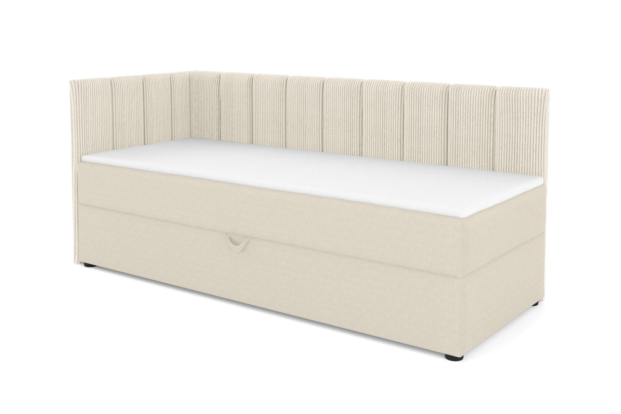 BOXBETT VIGO 100/200 cm in Cord/Velours Ecru H4 links - Ecru, Holz/Holzwerkstoff (100/200cm) - Deine Möbel 24