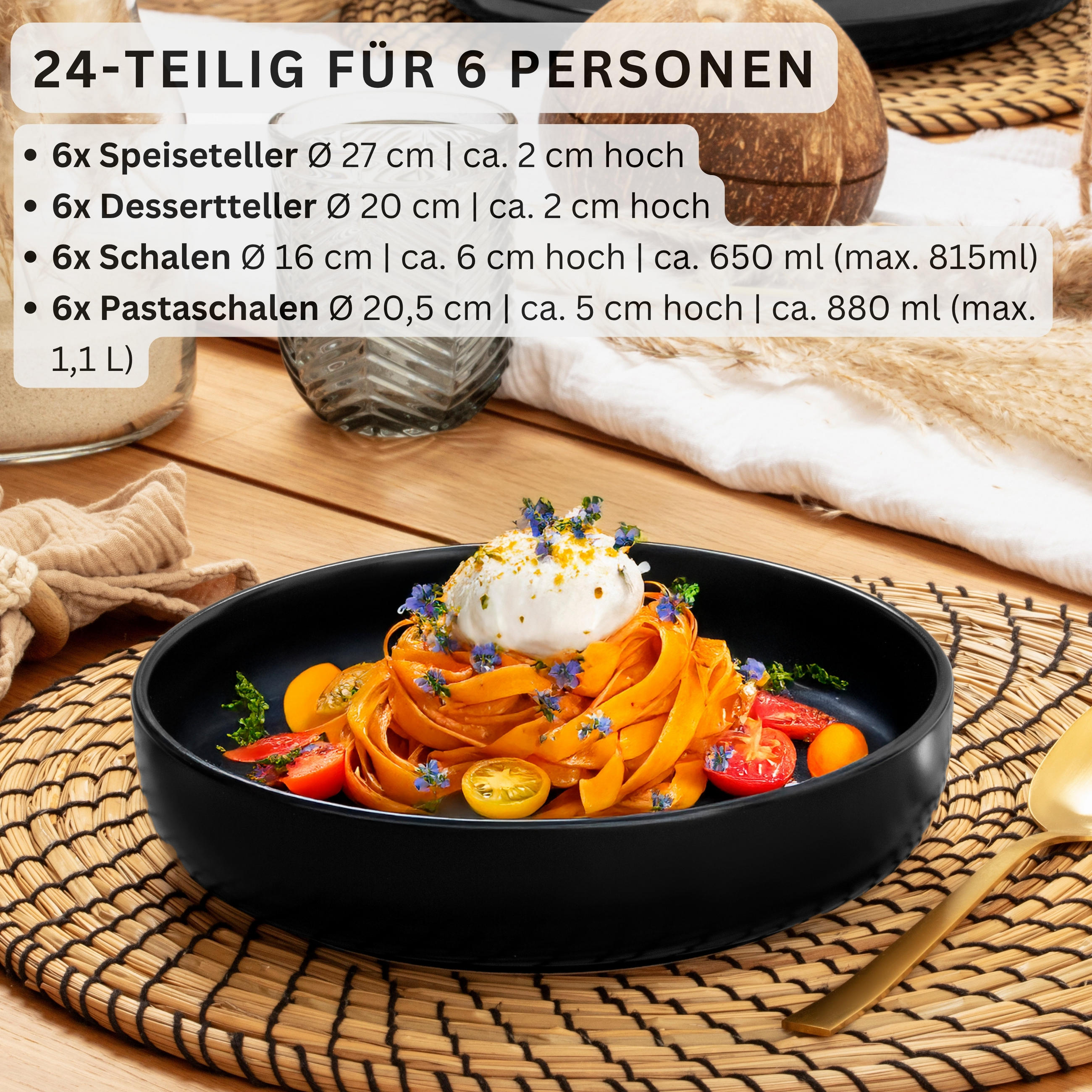 TAFELSERVICE MADEIRA - 24-teilig aus Steingut - Schwarz, Keramik (27/6/27cm) - Sänger