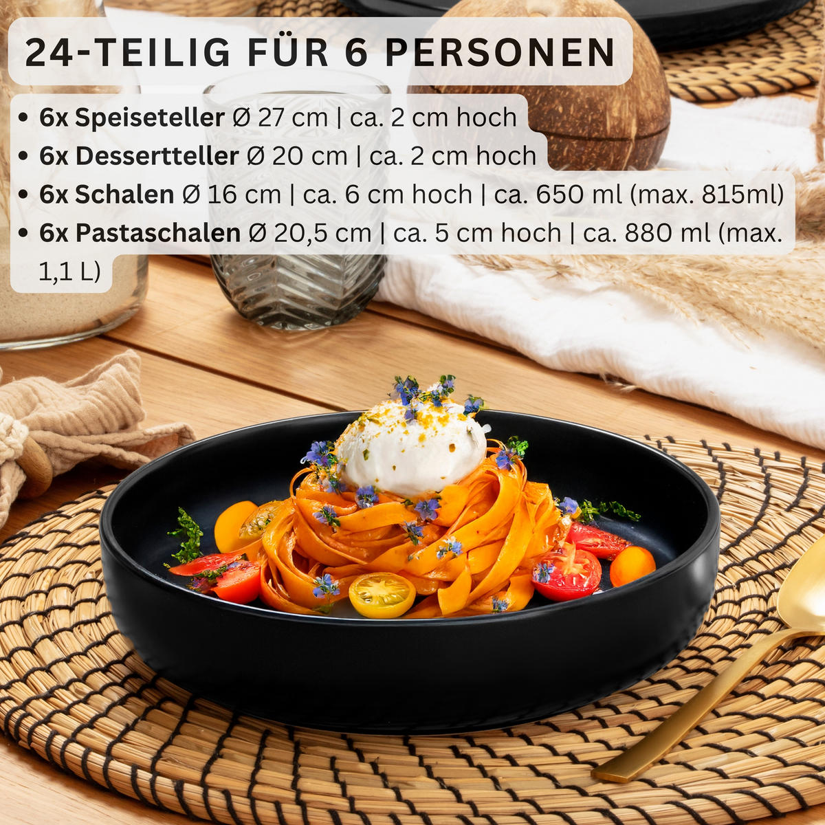 TAFELSERVICE MADEIRA - 24-teilig aus Steingut - Schwarz, Keramik (27/6/27cm) - Sänger