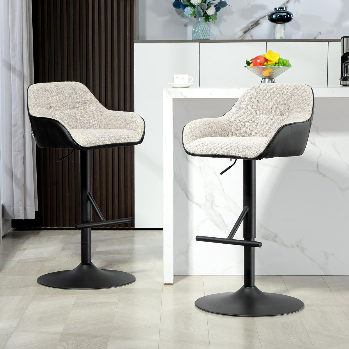 BARHOCKER 2er-Set DE-14794 höhenverstellbar & 360° schwenkbar mit Armlehnen Grau - Hellgrau, Metall (53/108/52.5cm) - ComfortXL