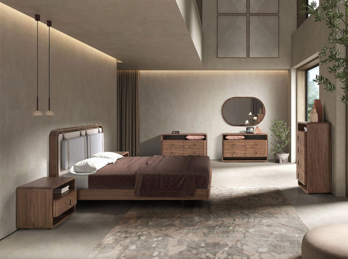 BETT Stoff 170/215/110 cm - Beige/Nussbaumfarben, Holz/Textil (160/200cm) - ANGEL CERDA