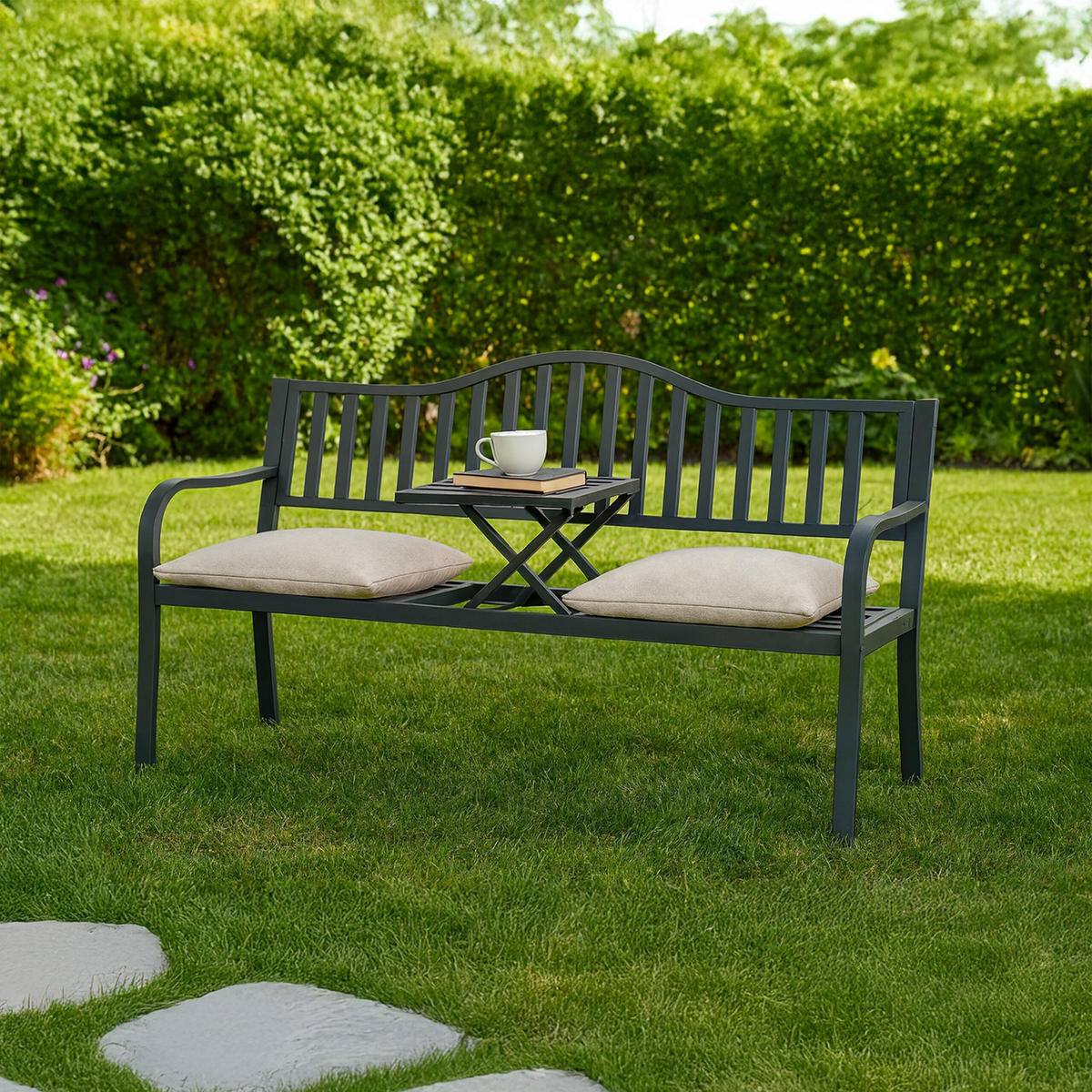 GARTENBANK - Anthrazit, Metall (150/90/57.5cm) - Relaxdays