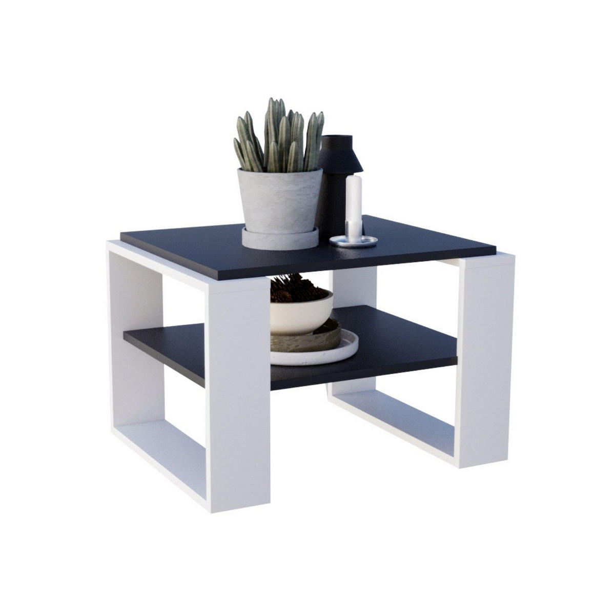 COUCHTISCH Holzwerkstoff rechteckig stabil Schwarz-Weiß 44/54/63cm - Schwarz/Weiß, Holzwerkstoff (54/63/44cm) - CraftPAK