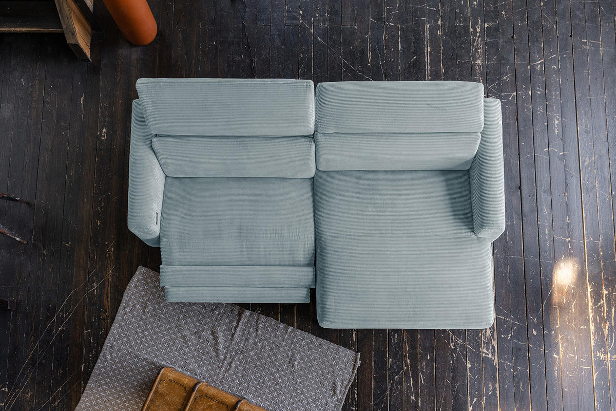 ECKSOFA LAISKA Hellblau Cord Relaxfunktion - Schwarz/Hellblau, Textil/Metall (282/177cm) - KAWOLA