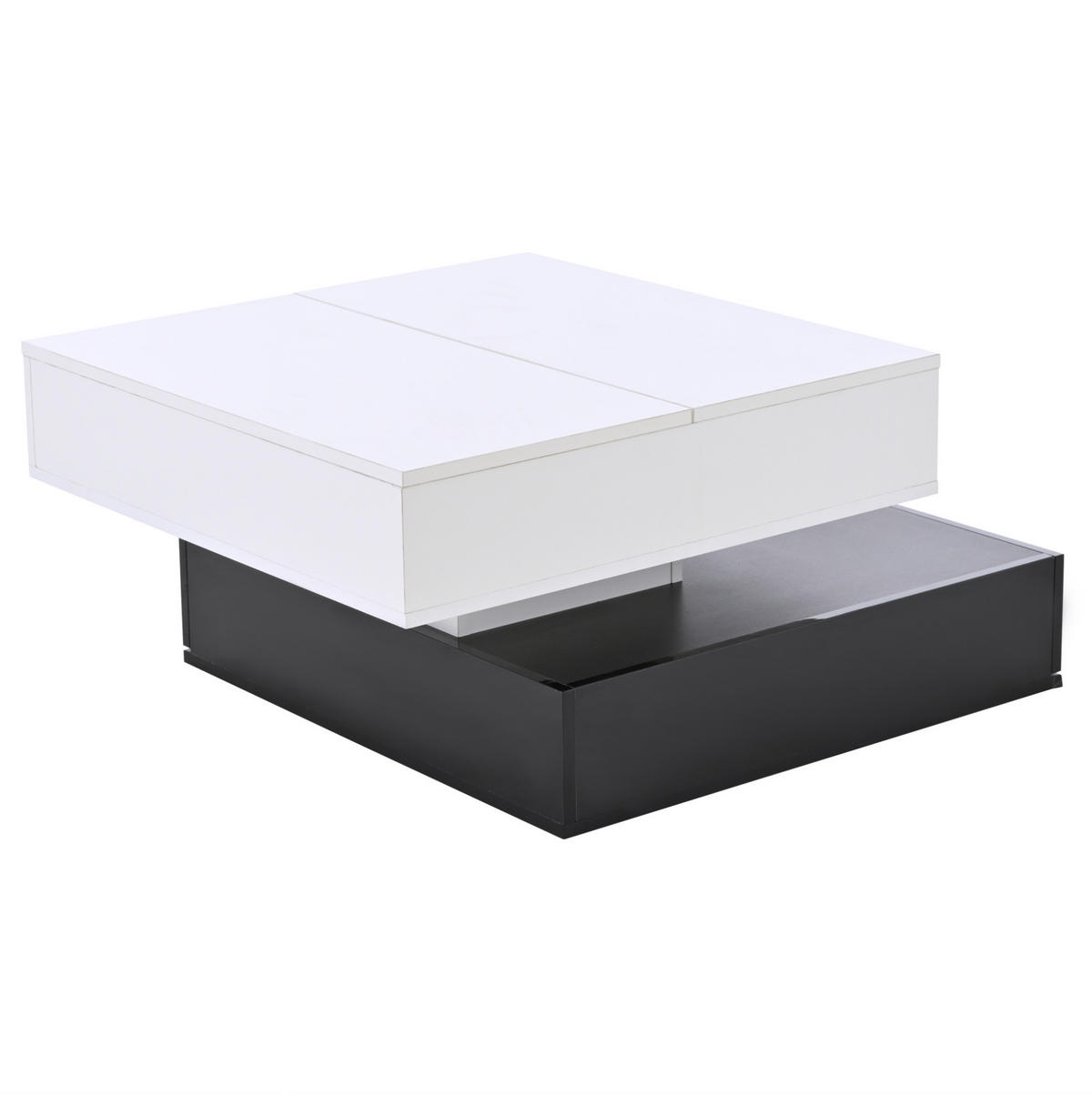 COUCHTISCH, 360° drehbar, Hochglanz schwarz-weiß, 3 Schubladen, versteckter Stauraum, 70/70/40–55 cm,Multicolor - Multicolor, Holzwerkstoff (70/70/40cm) - Redom