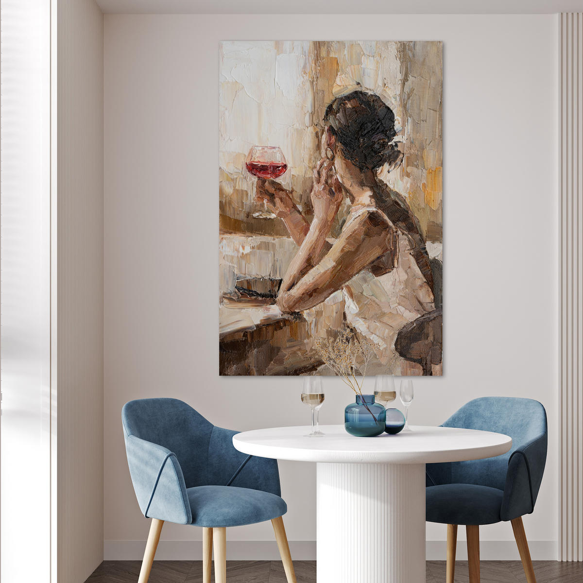 POSTER Ölgemälde - Frau - Wein 80x120 cm - Hellbraun, Papier (80/120/0.1cm) - MuchoWow