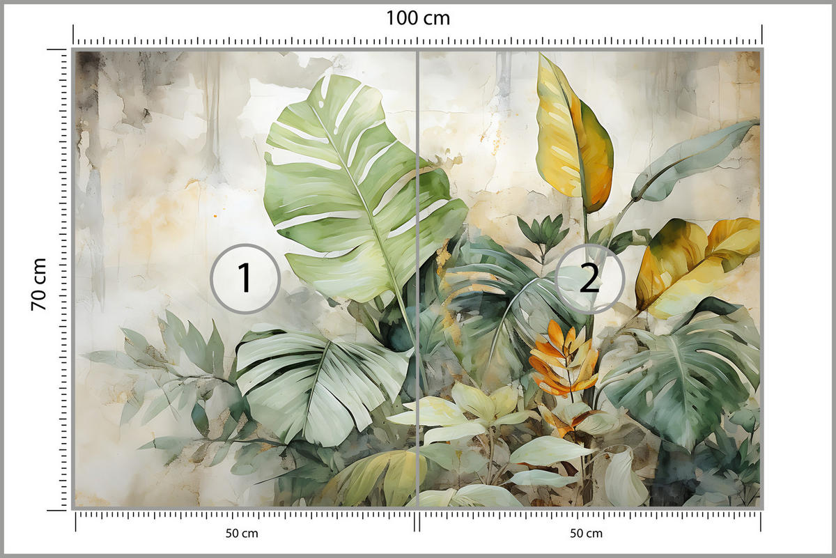 FOTOTAPETA Pre Obývaciu Izbu Tropické Listy Akvarel Abstrakt 100 x 70 cm - oranžová/žltá, papier (100/70cm) - Muralo