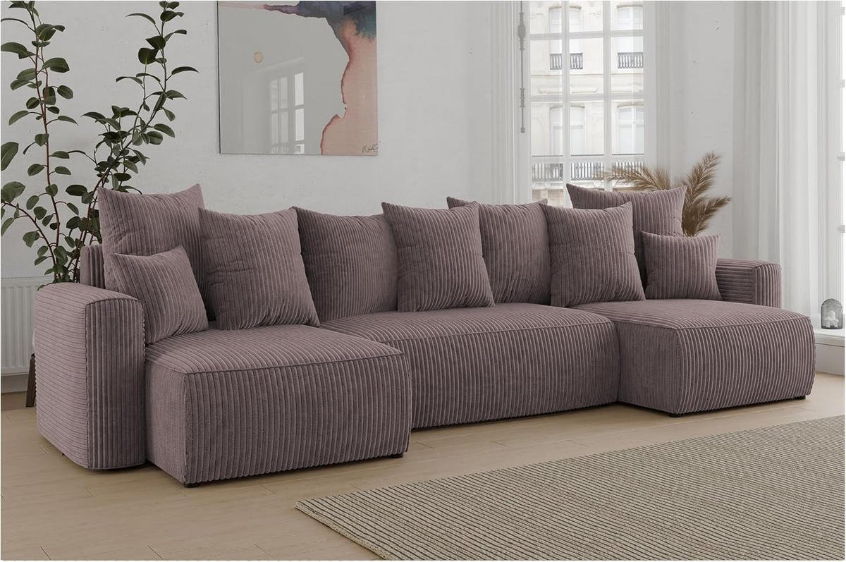 ECKSOFA DAVE U - Schwarz/Braun, Holzwerkstoff (312/142cm) - Meblini